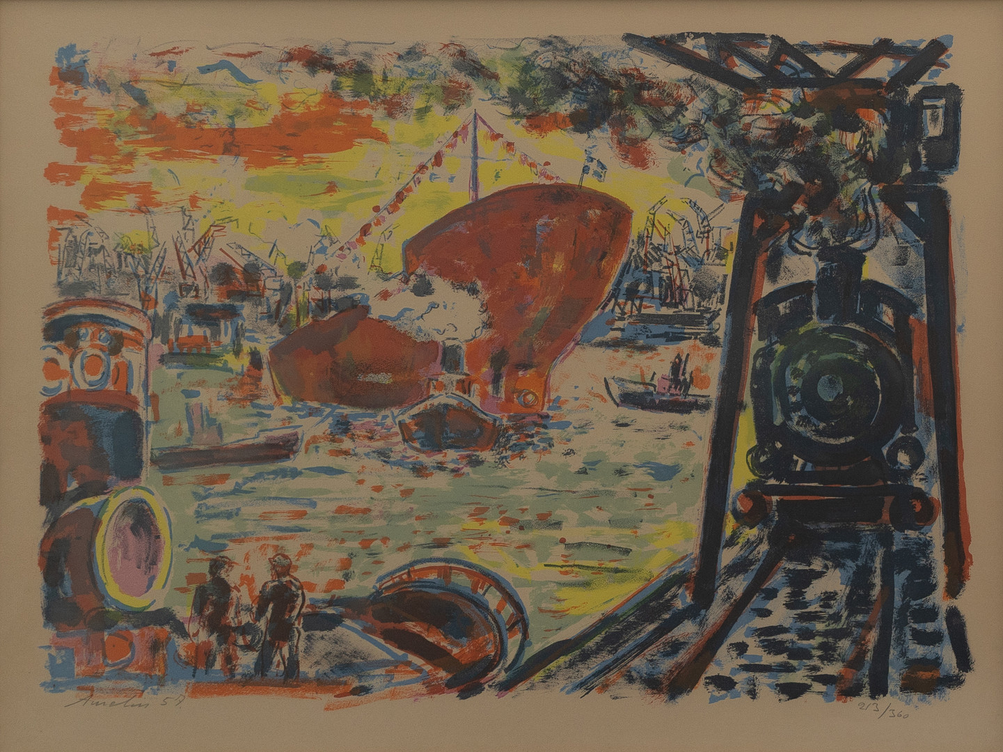 Göteborgs frihamn, litografi nr 213/360, signerad och daterad -57.