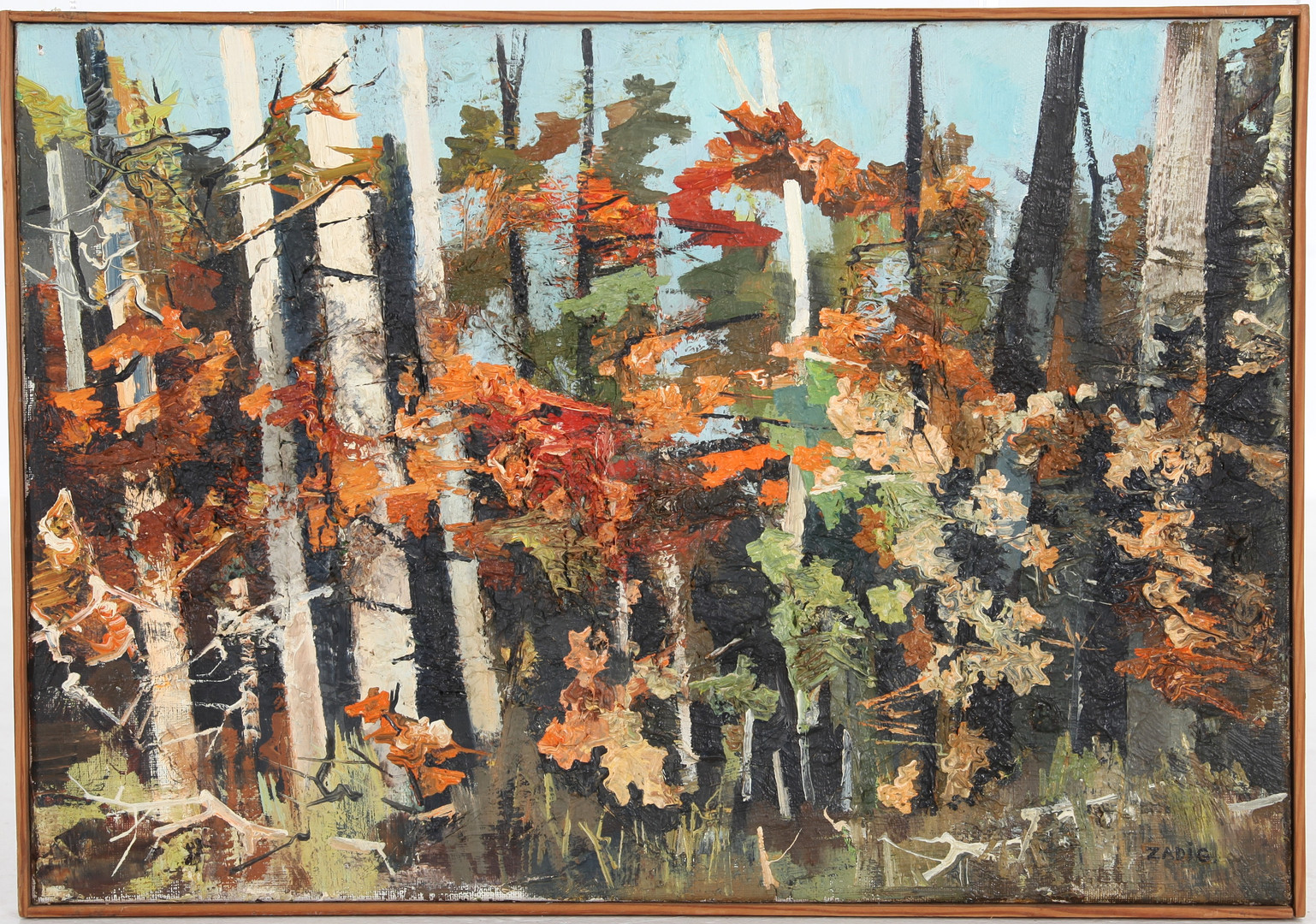 1930-2023. Olja på duk, "Höstskog", signerad.