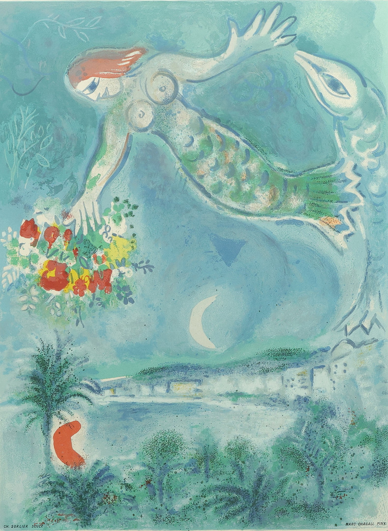 litografi, "Sirène et poisson", from: "Nice et la Côte d'Azur".