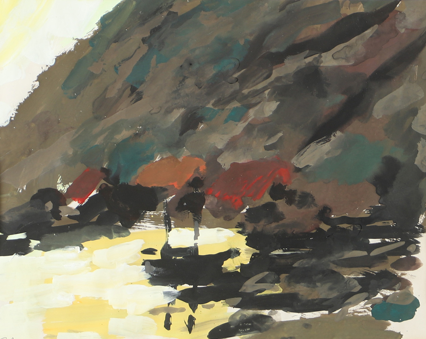 Båt vid klippkust, gouache, signerad G Arne.