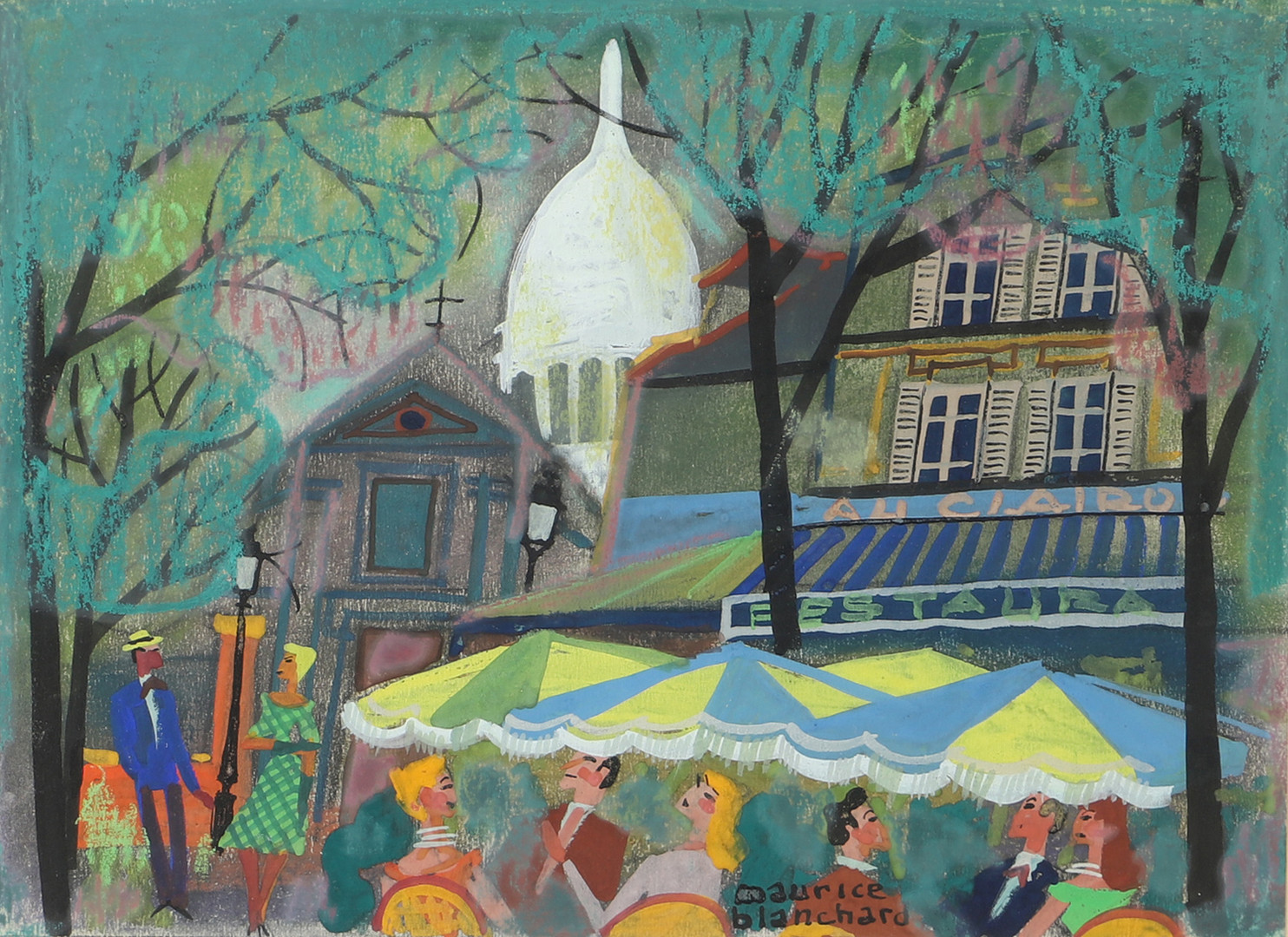 Montmartre med Sacré Coeur, blandteknik, signerad.