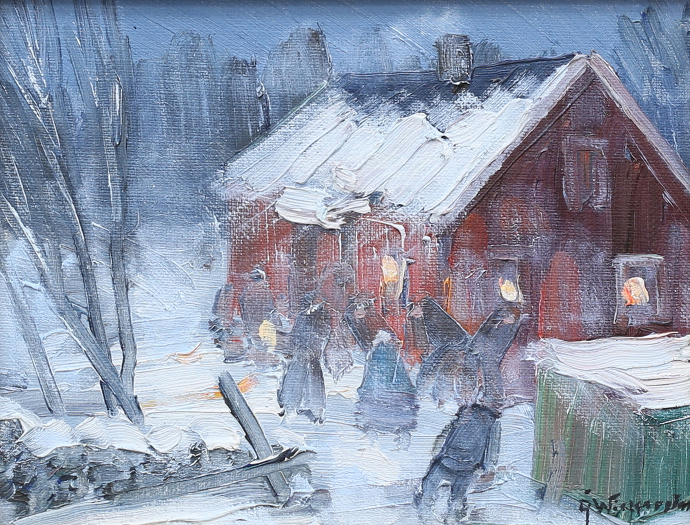 Vintrigt motiv, olja på duk, signerad.