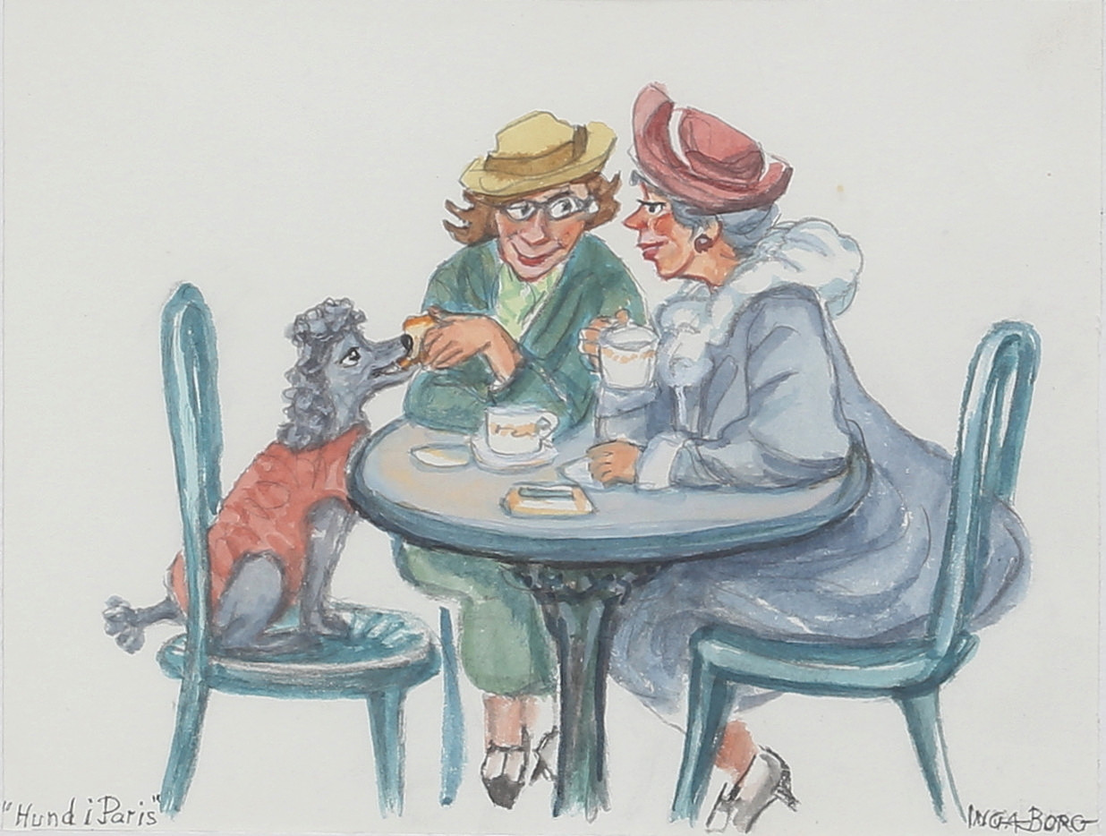 "Hund i Paris". Akvarell, signerad.