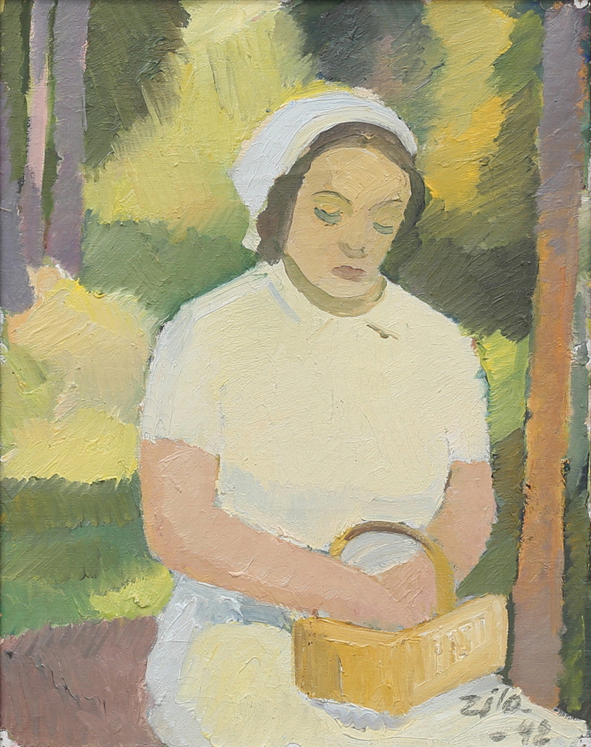 Kvinnoporträtt, olja på pannå, signerad, daterad 1940-tal.
