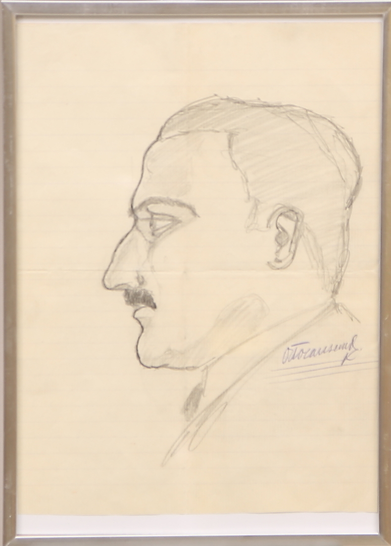 TILLSKRIVEN. blyerts på linjerat papper, signerad Otto Carlsund, porträtt i profil.