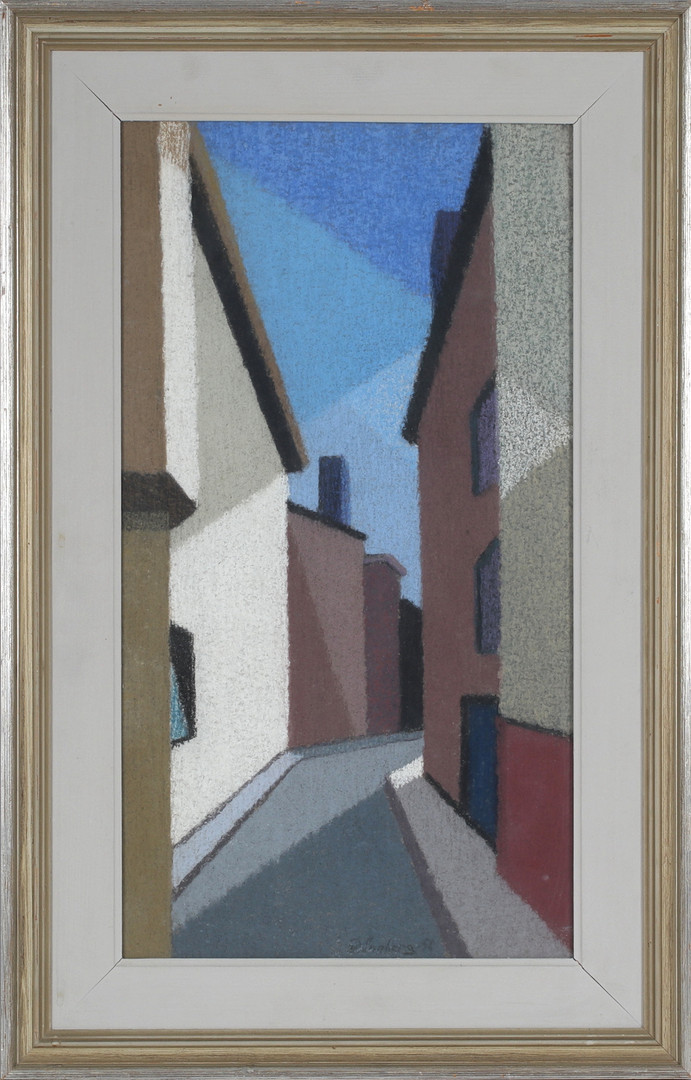 "Stockholmsgränd", pastell på papper, signerad.