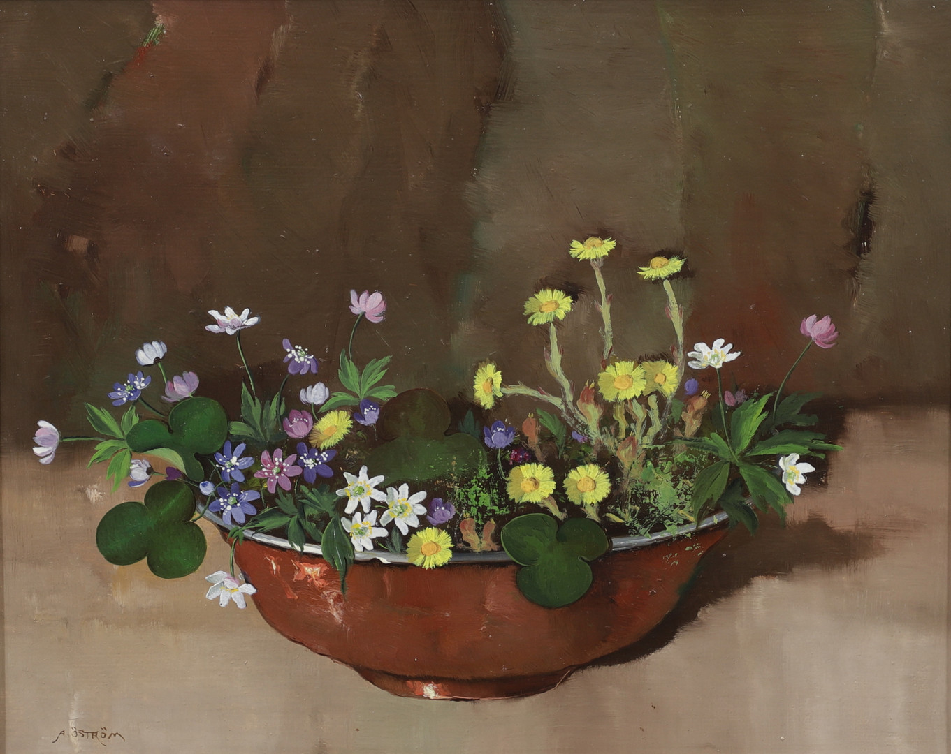 Blomsterstilleben, olja på pannå, signerad.