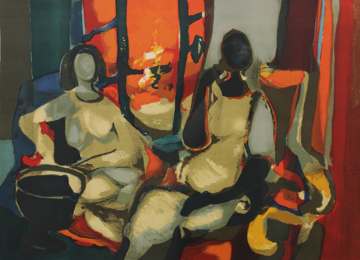 "Les deux debutantes", litografi, signerad och numrerad.