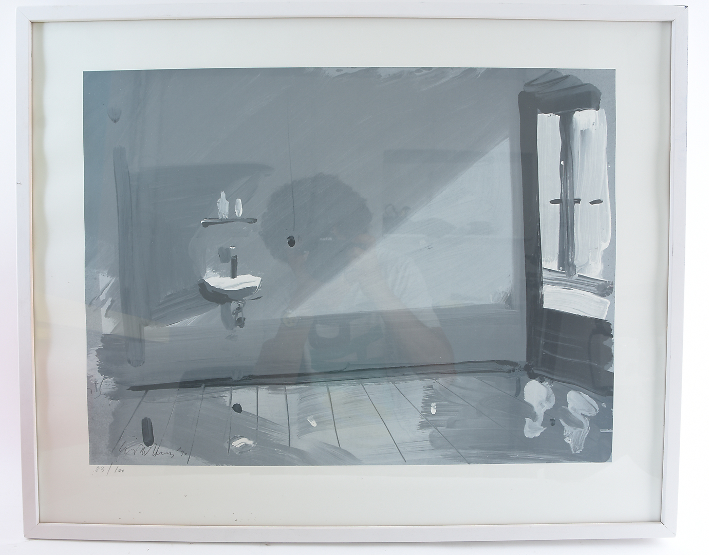 "Raum mit Waschbecken", Serigrafie nach Gouache, hinter Glas gerahmt, limitiert, datiert und signiert und datiert.