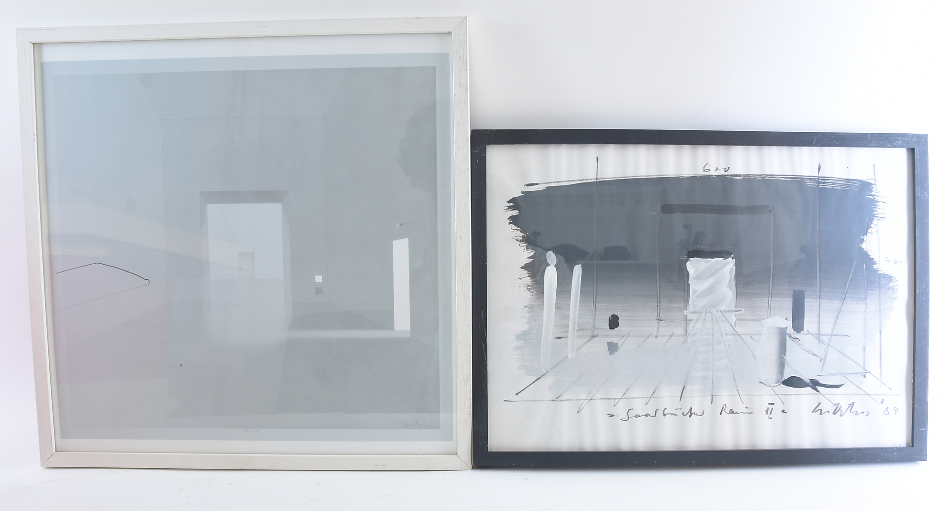 zweiteiliges Konvolut, Mischtechnik und Druckgrafik auf Papier, hinter Glas gerahmt, signiert, teils nummeriert/limitiert datier.