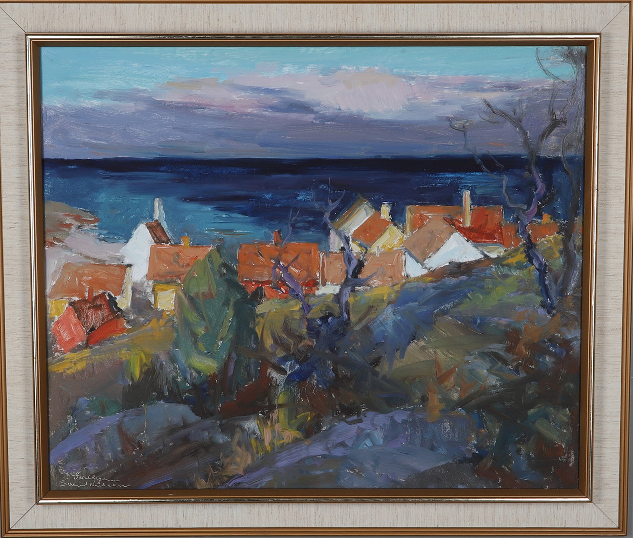 (DANMARK 1908-1993), Olja på duk, motiv från Gudhjem, Bornholm, Signerad.