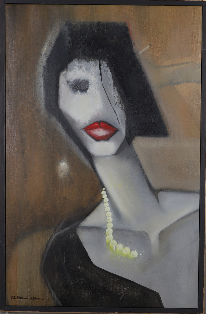 "Red Lips", olja på duk, signerad.