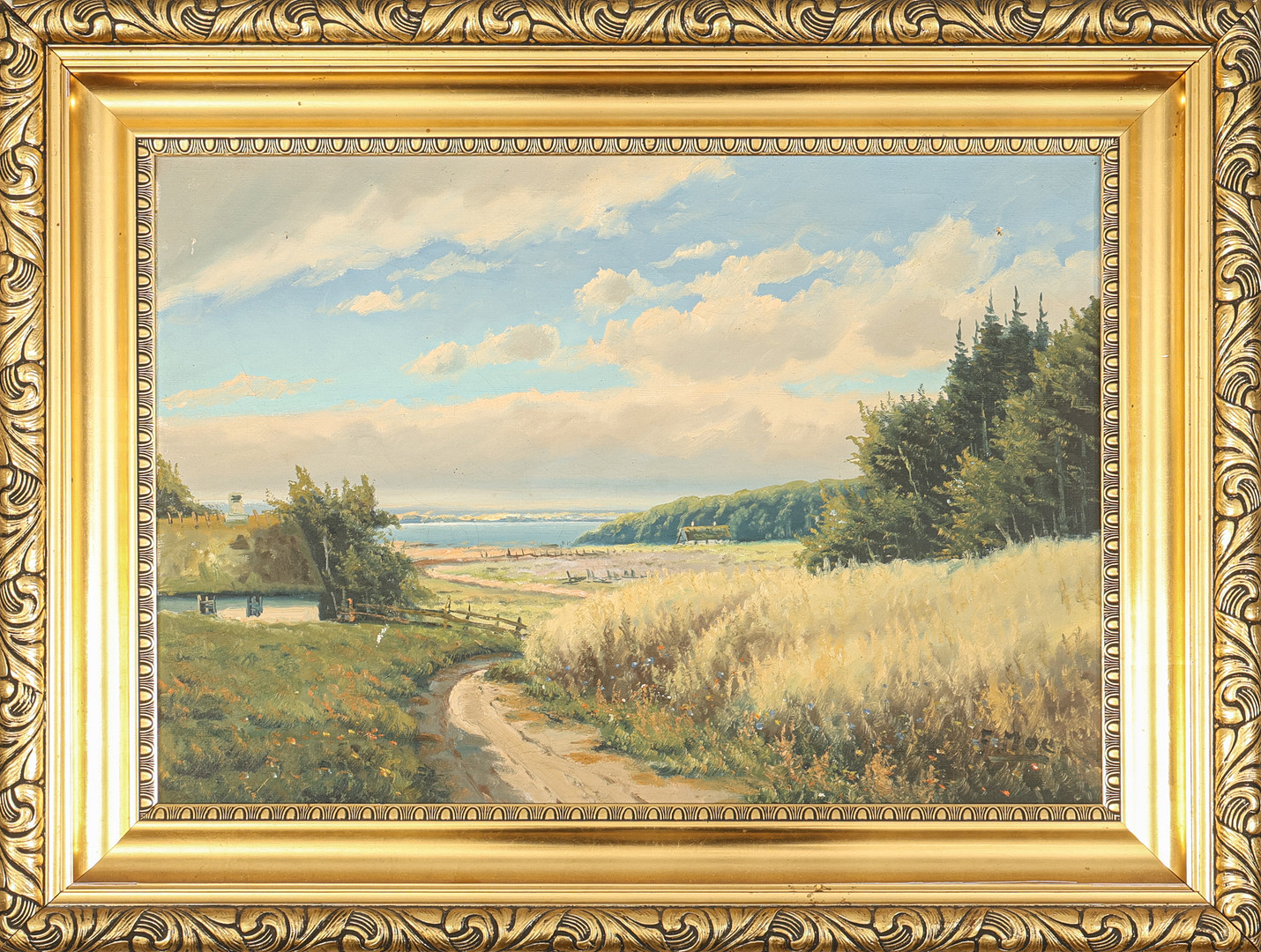 Olja på duk, sommar landskap, signerad.