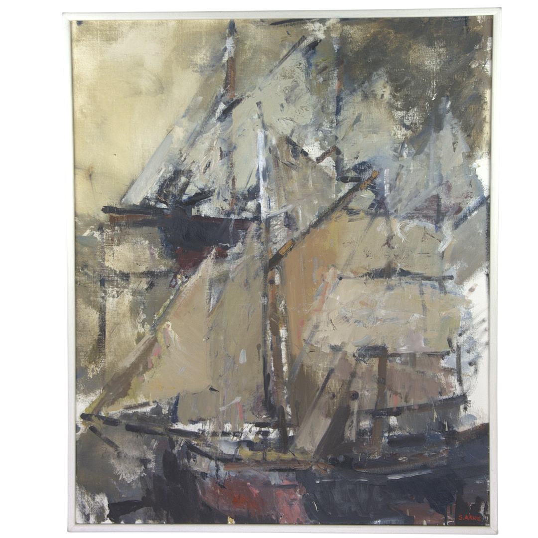 Olja på duk, segelbåtar, signerad, 1984.