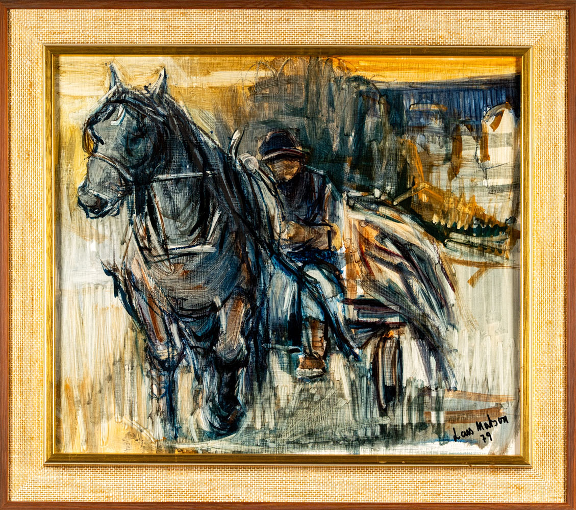 Olja på pannå, "Höskörd", Signerad, 1979.