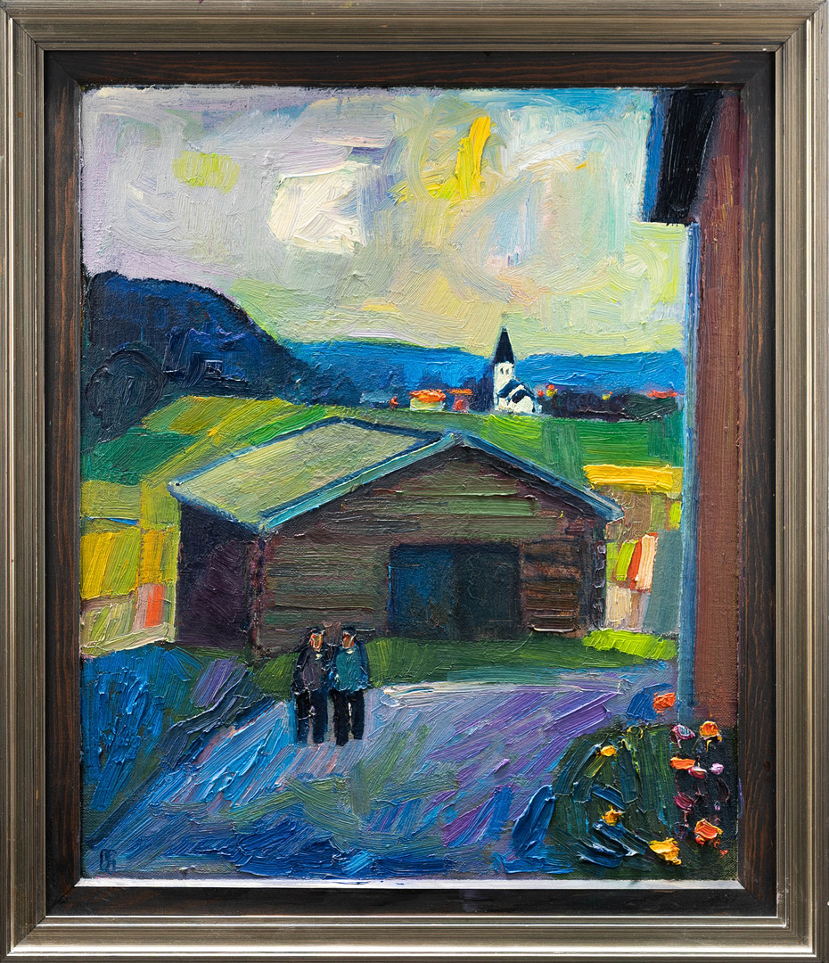 Olja på duk, "Kyrkdal", Signerad.