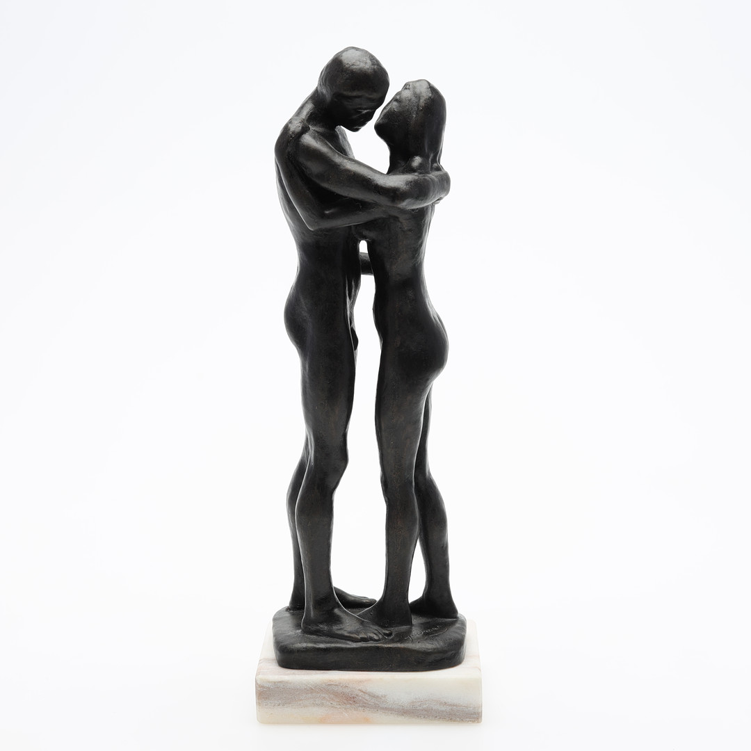 skulptur, "Les deux arbres", kallbrons, signerad Gudmar.