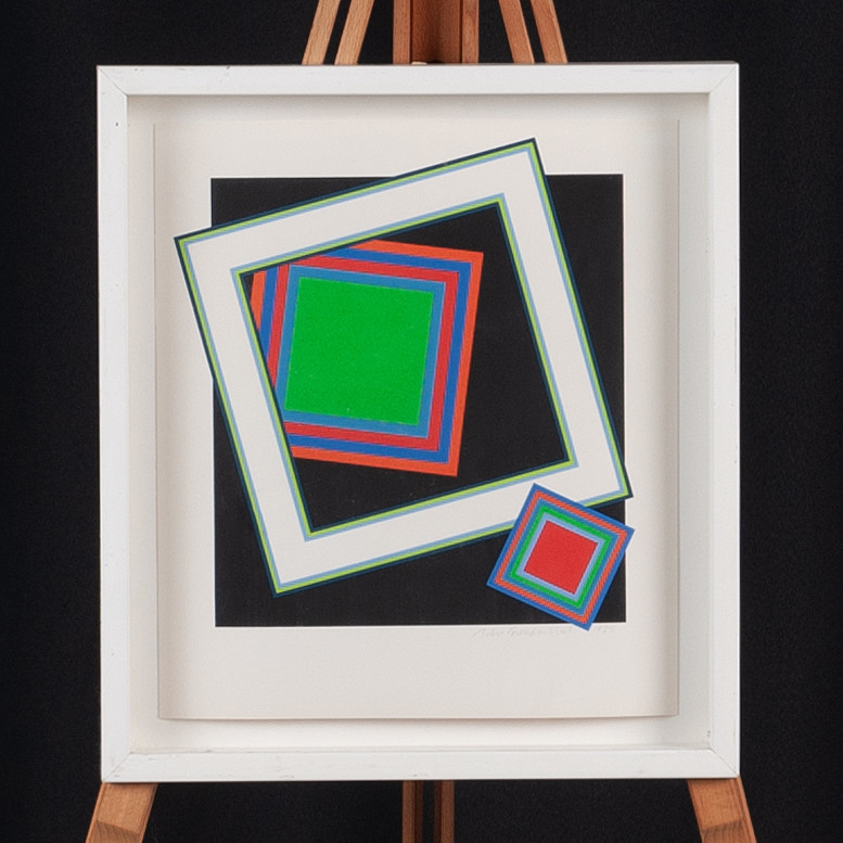 Färgserigrafi, signerad och daterad 1985.