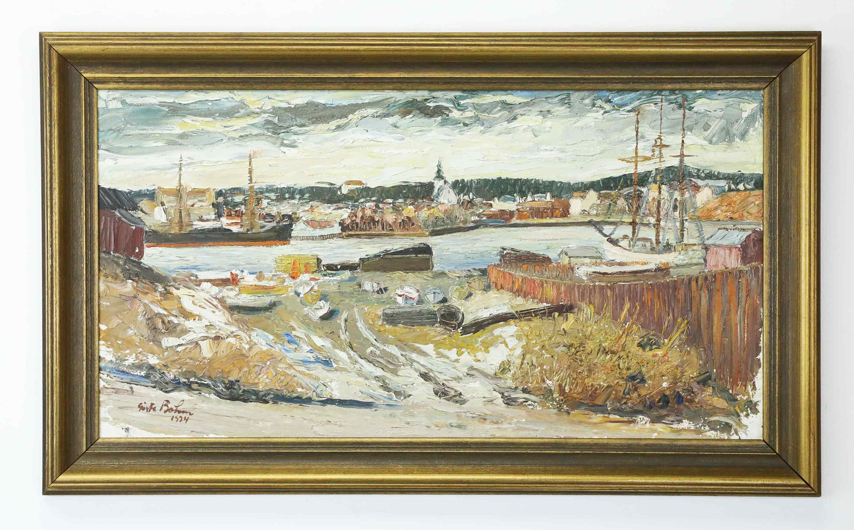 Olja på pannå, Hudiksvall, signerad och daterad 1934.