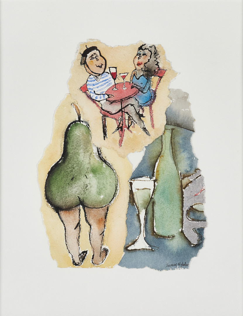 "Nous sommes bien amuses" (2008), signerad, blandteknik med akvarell.