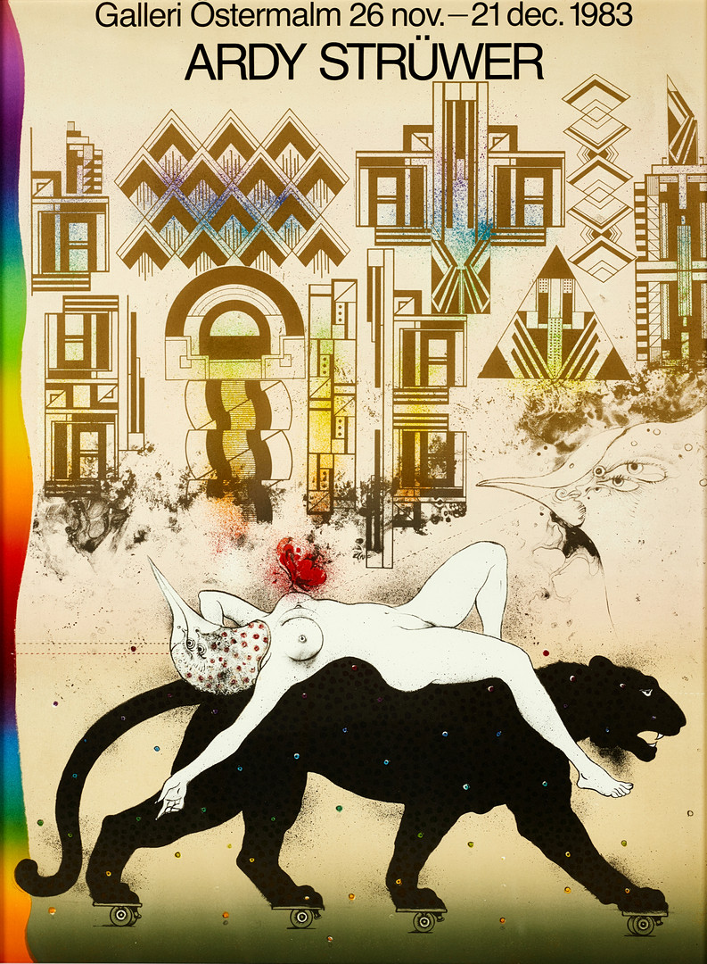 "Art-Deco dreamhunter", Galleri Östermalm 1983, utställningsaffisch, litografisk.