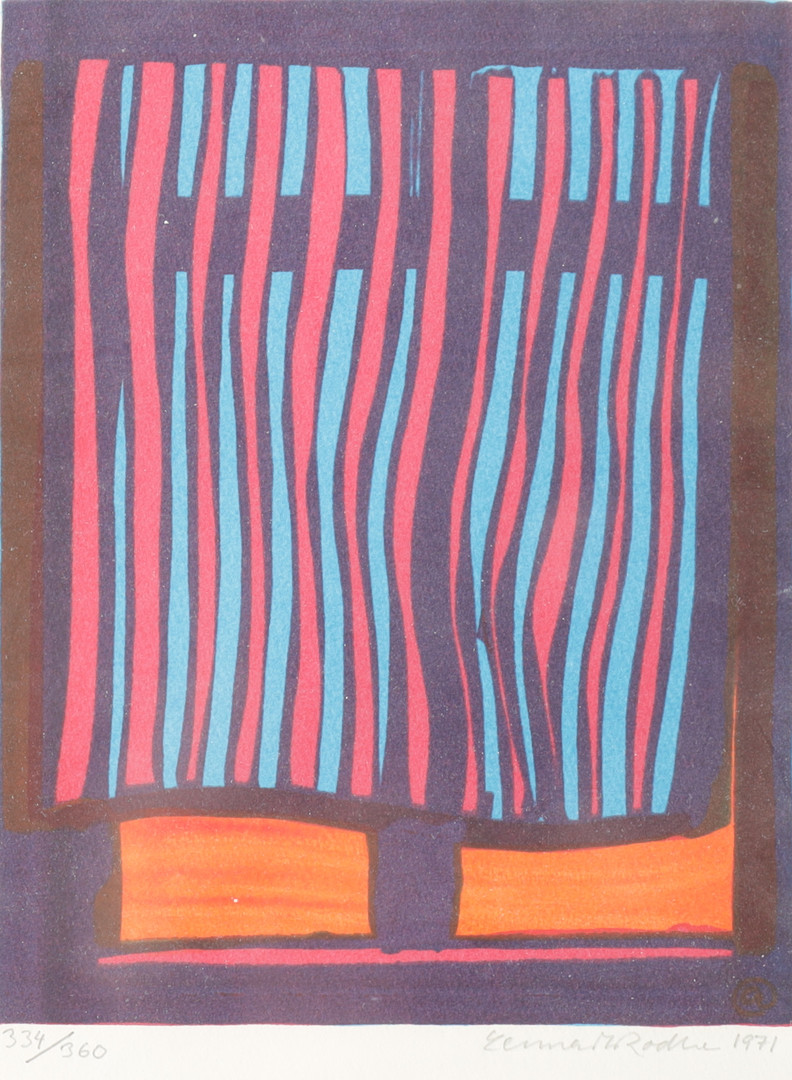 "Fönster med gardin", litografi, signerad, daterad 1971 samt numrerad 334/360.