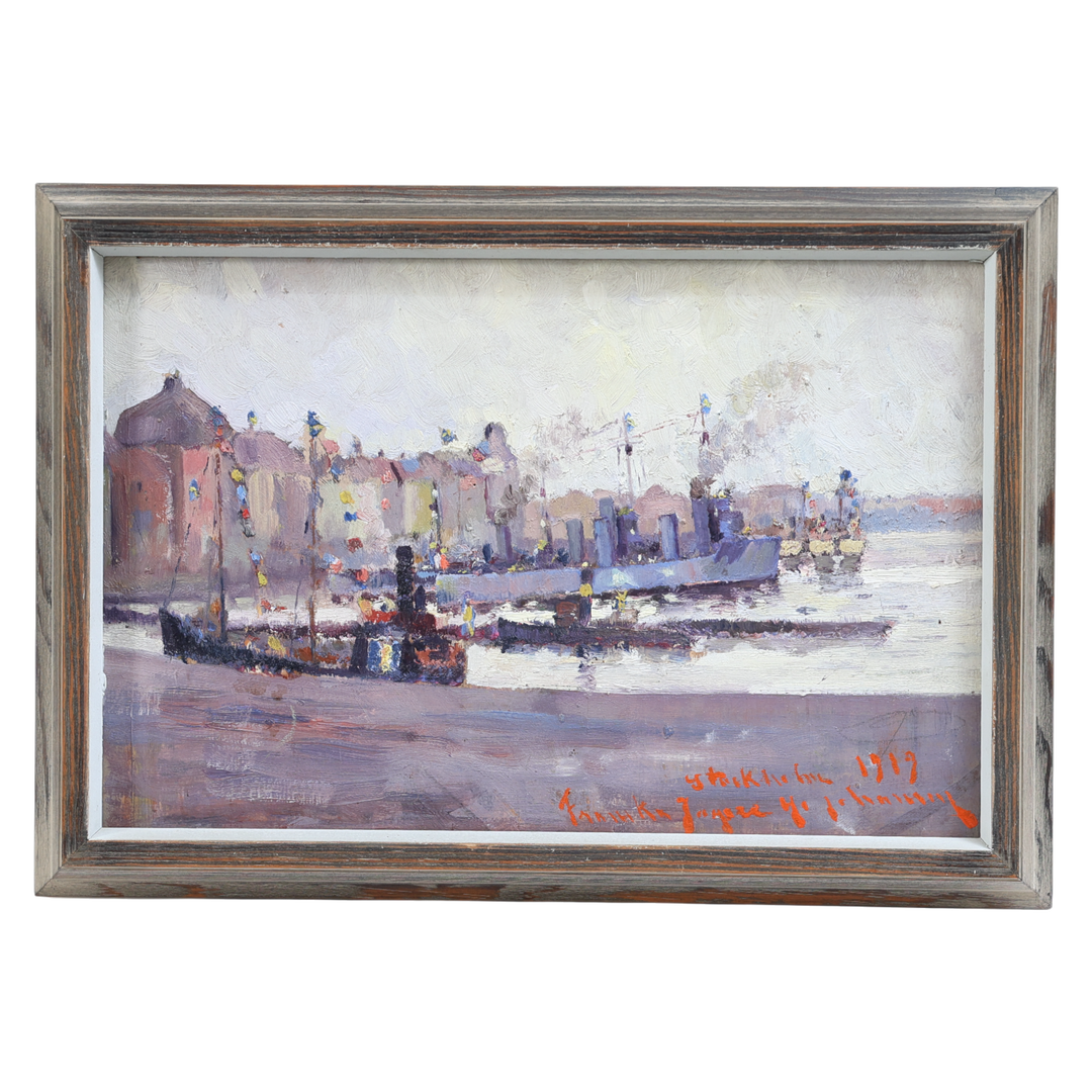 "Franska jägare", olja på pannå, signerad samt daterad Stockholm 1919, från statsgården 12.