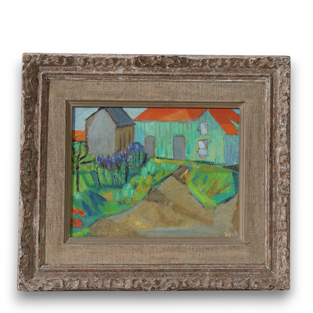 "Grönt hus", olja på duk, monogramsignerad, 1953.