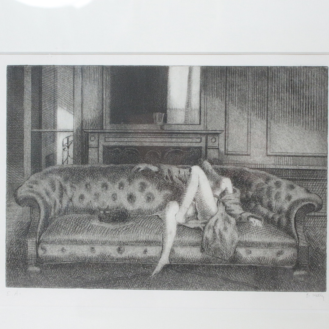 Radierung, „Erotik auf der Couch“.