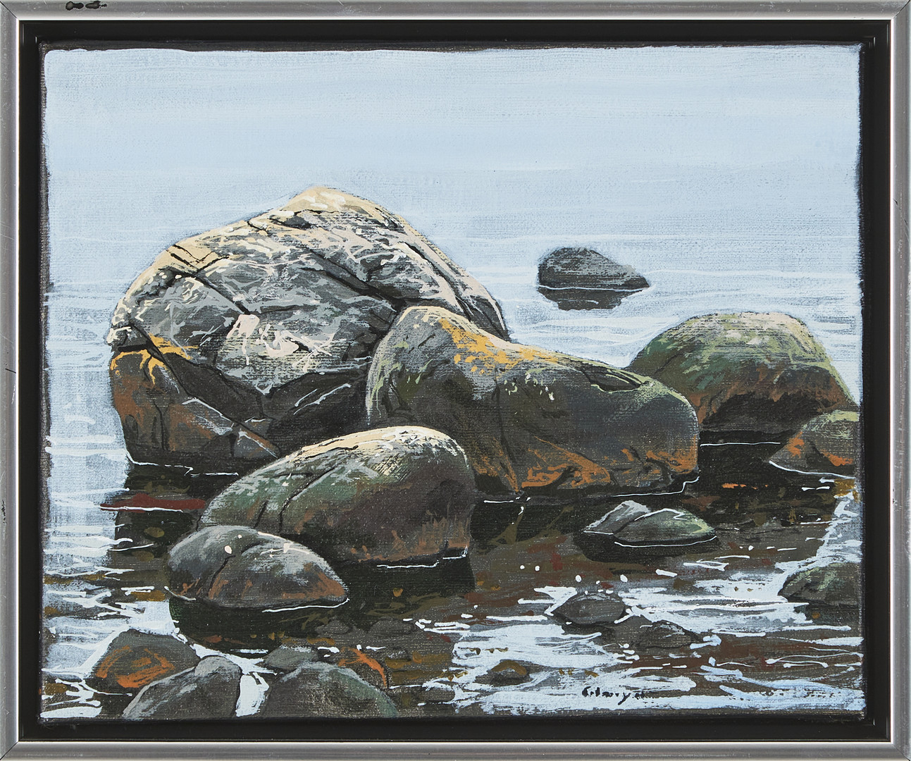 Stenar i havskant, olja på duk, signerad.