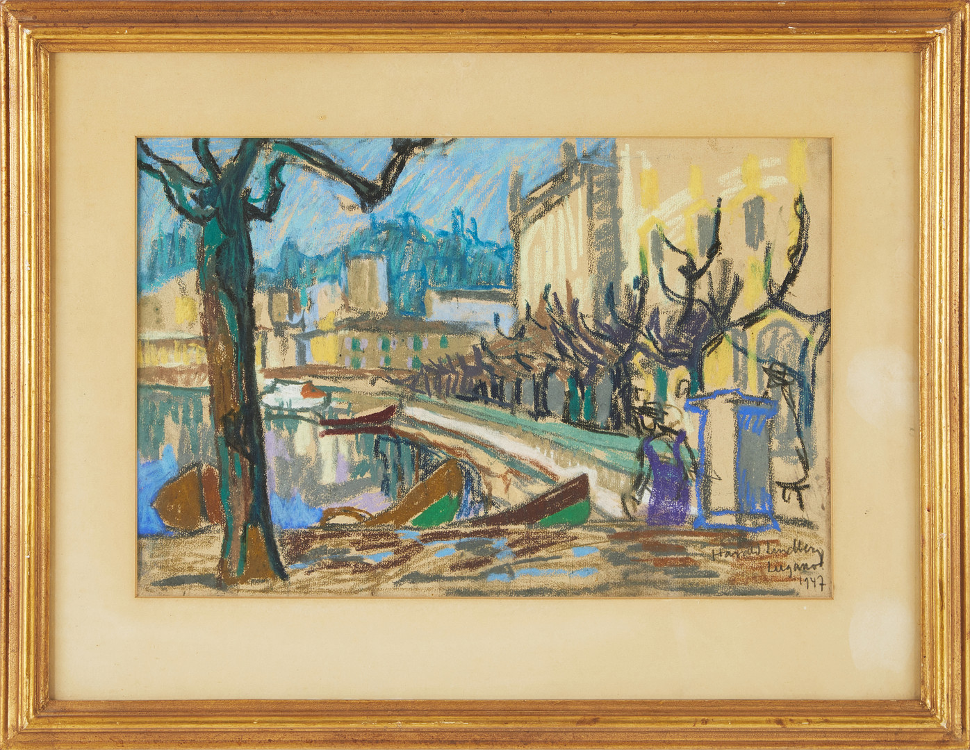 Lugano, signerad och daterad 1947, pastell.