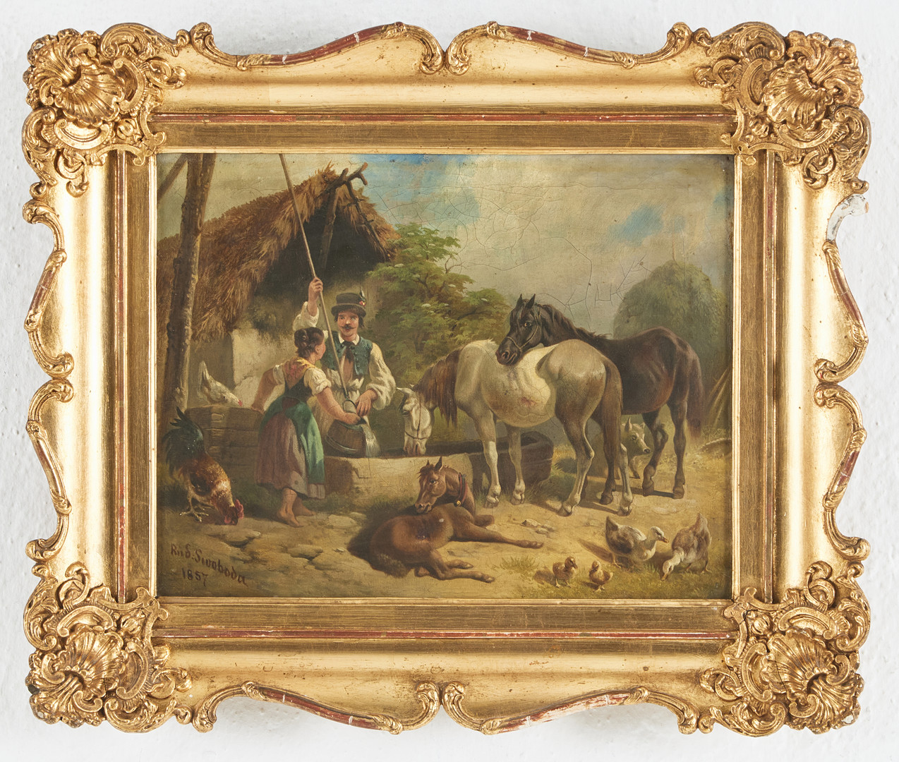 Lantlig scen, olja på duk, signerad Rud: Swoboda 1857.
