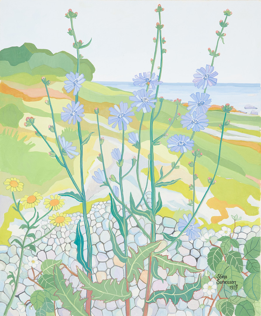 Strandmotiv med tistlar, gouache, signerad och daterad 1959.