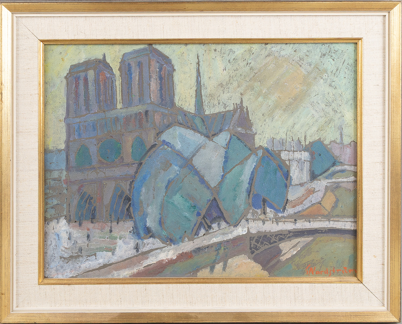 Parismotiv med Notre Dame, olja på pannå.