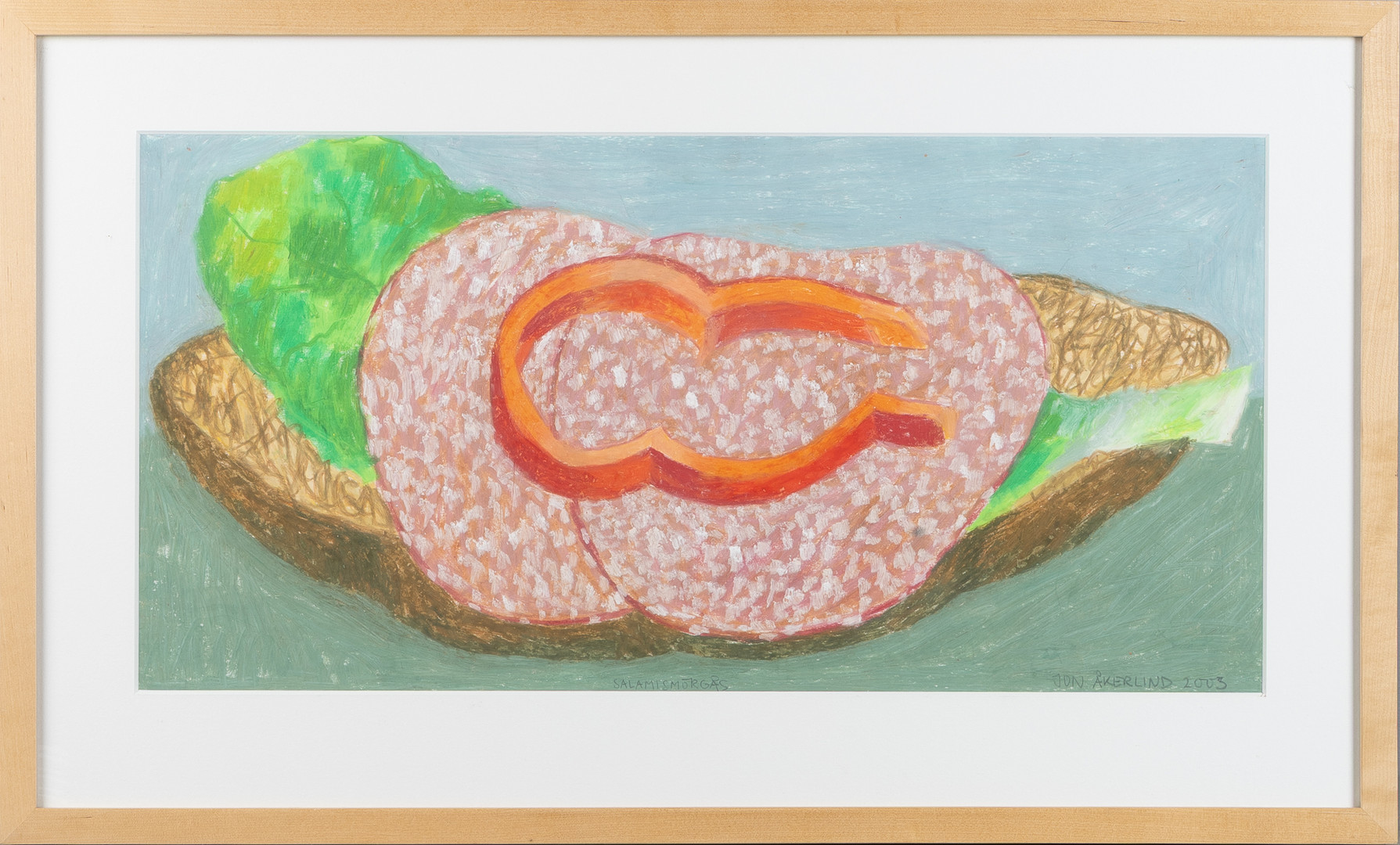 "Salamismörgås", pastell på papper, signerad 2003.