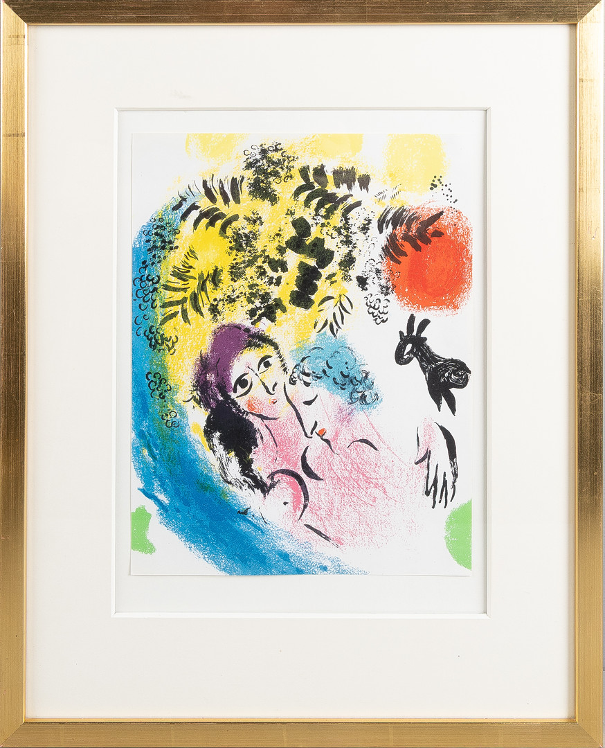 "Les amoureux au soleil rouge", färglitografi, ur Chagall Lithographe I.