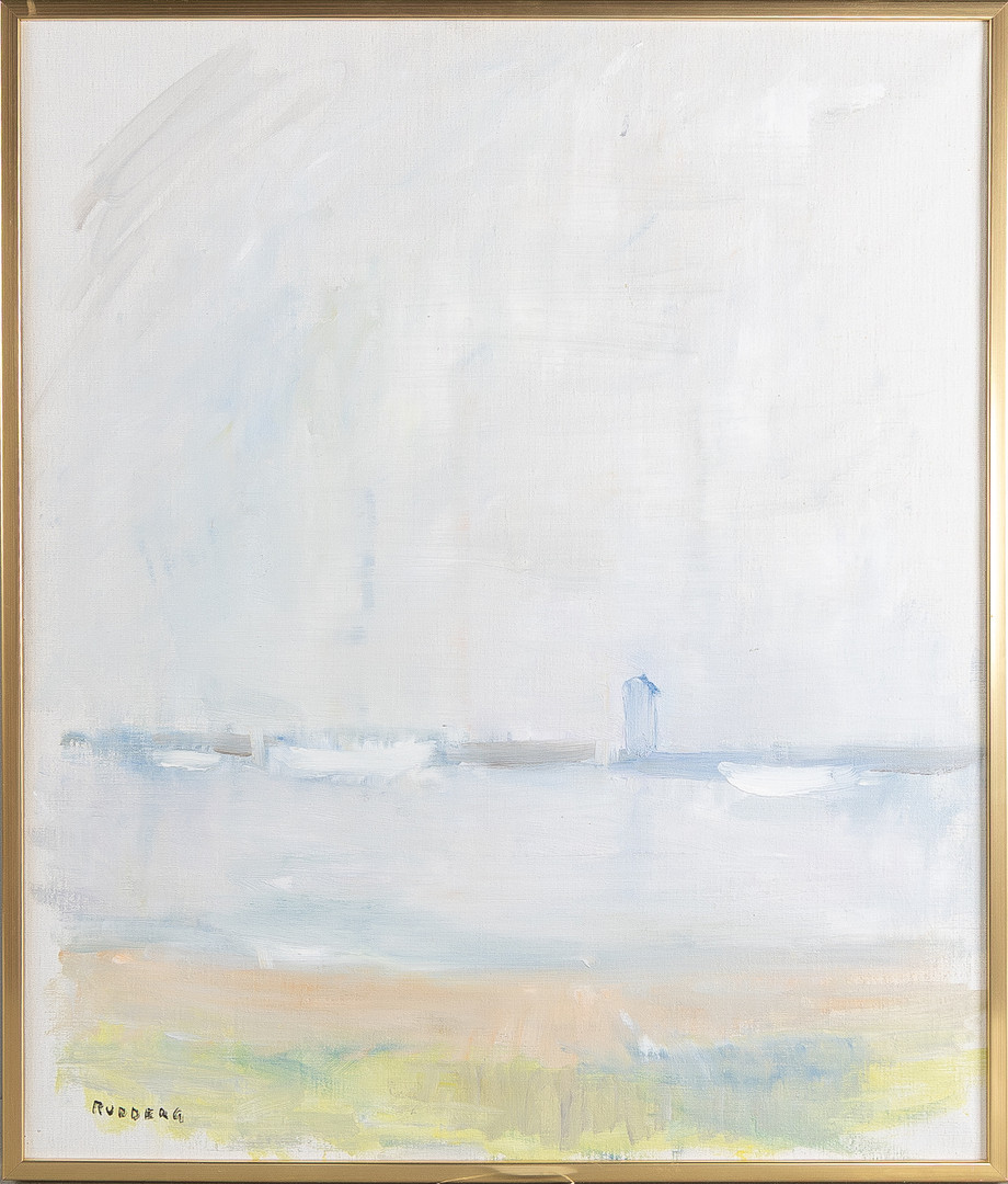 "Båtar i hamn, Hven", olja på duk.