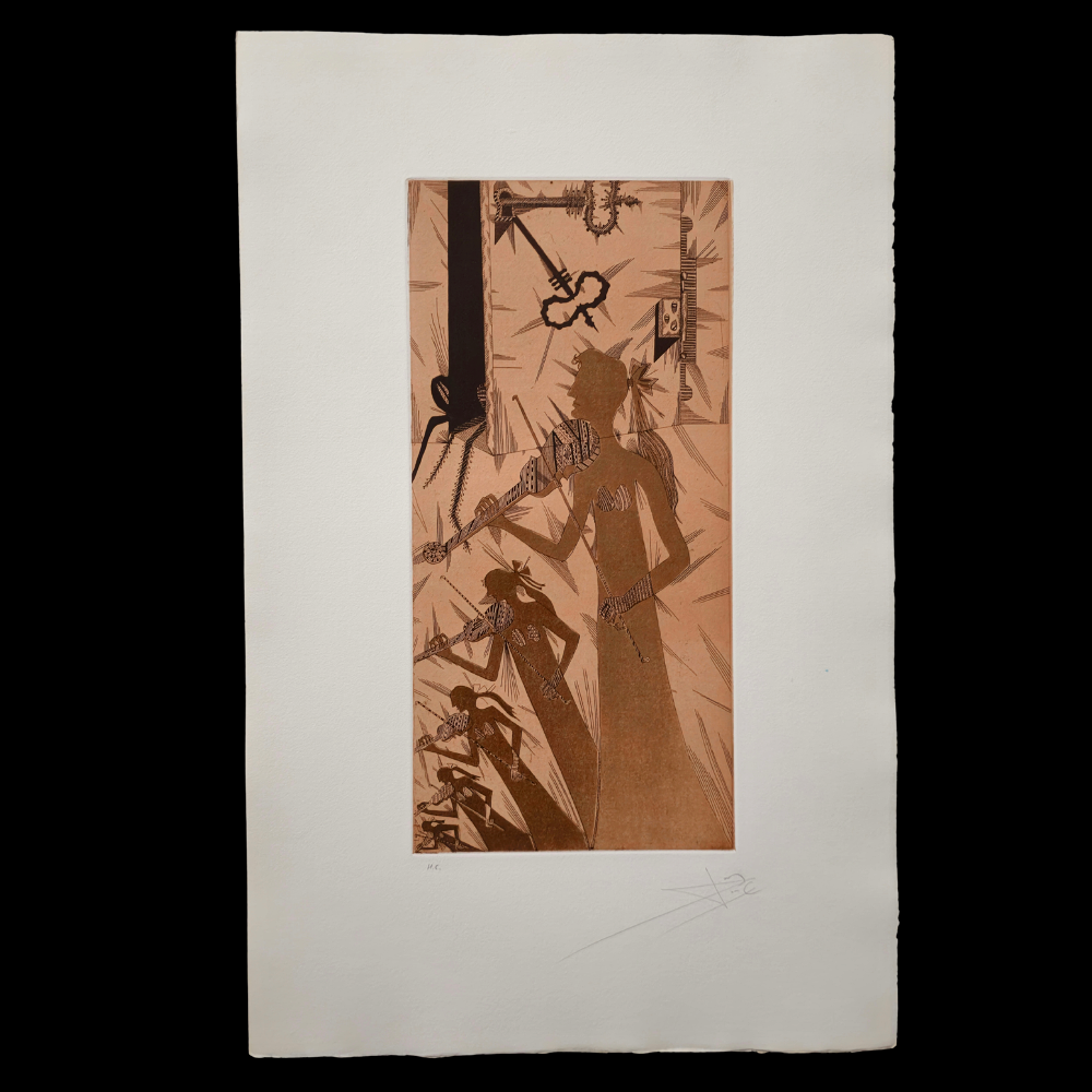 "VIOLINISTES" SERIE LA METAMORFOSIS DE KAFKA. ESTAMPACIÓN AL AGUAFUERTE SOBRE PAPEL. POLÍGRAFA OBRA GRÁFICA. FIRMADA Y JUSTIFICADA A LÁPIZ. 1978.