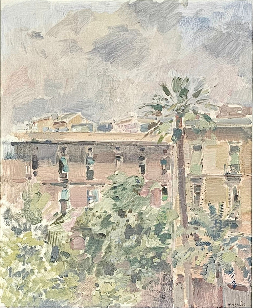 PLAÇA DEL DUC DE MEDINACELLI, BARCELONA. ÓLEO SOBRE LIENZO.