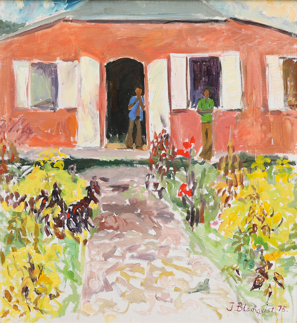 "Pojkar på farmen", olja på duk, signerad och daterad -75.