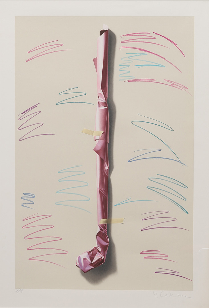 "Golf club wrapped in pink", handkolorerad litografi, signerad och numrerad 115/150.