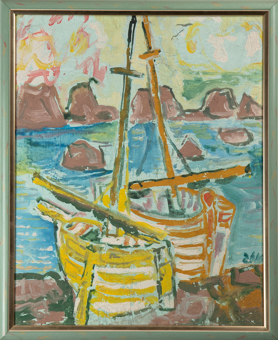 Segelboot am Meer. 60 x 46 cm. 1950er Jahre (87-2).
