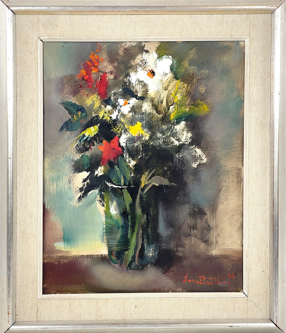Blomsterstilleben, olja på pannå, signerad & daterad 1965.