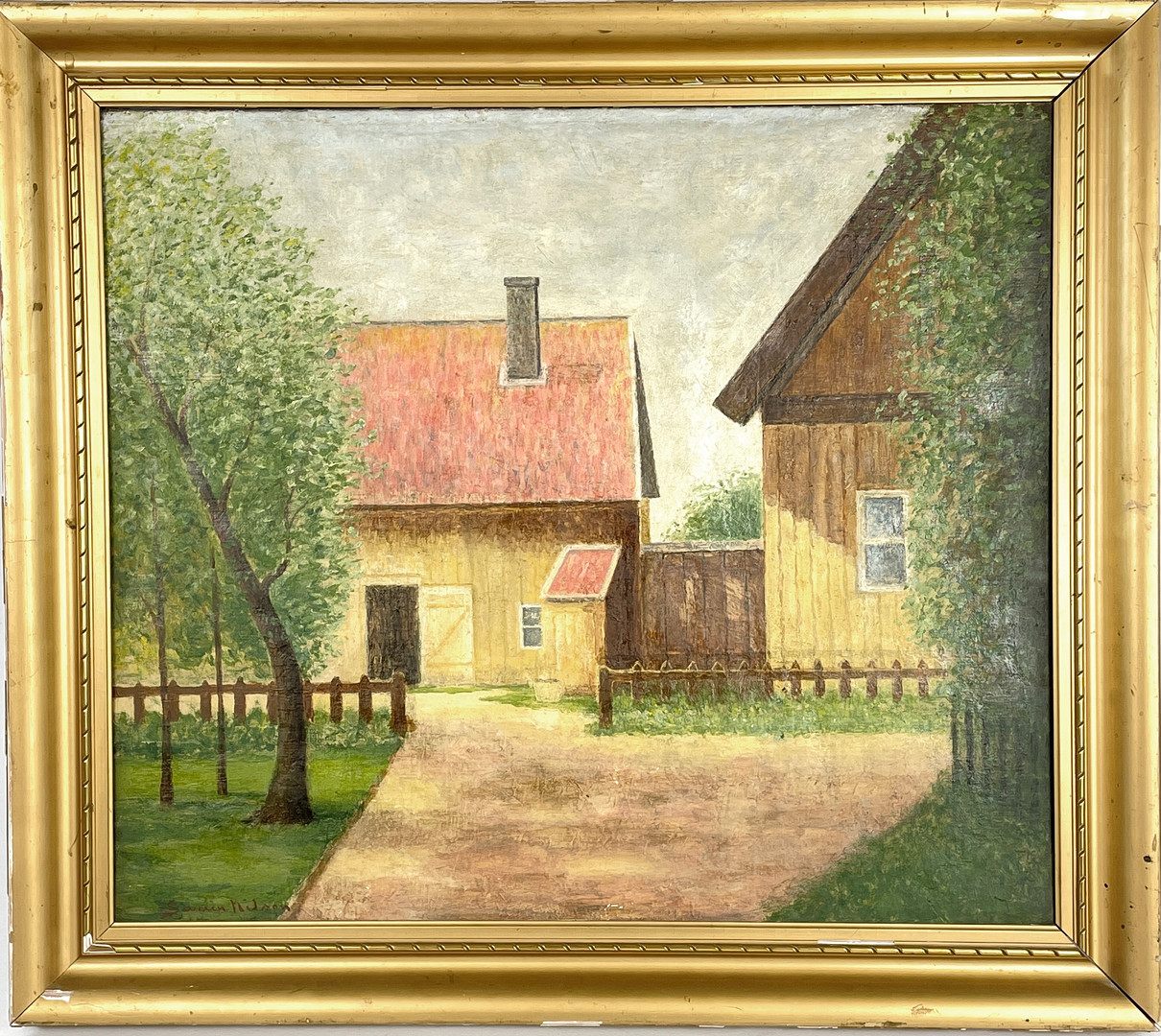 Olja på duk, Gårdsplan, signerad.