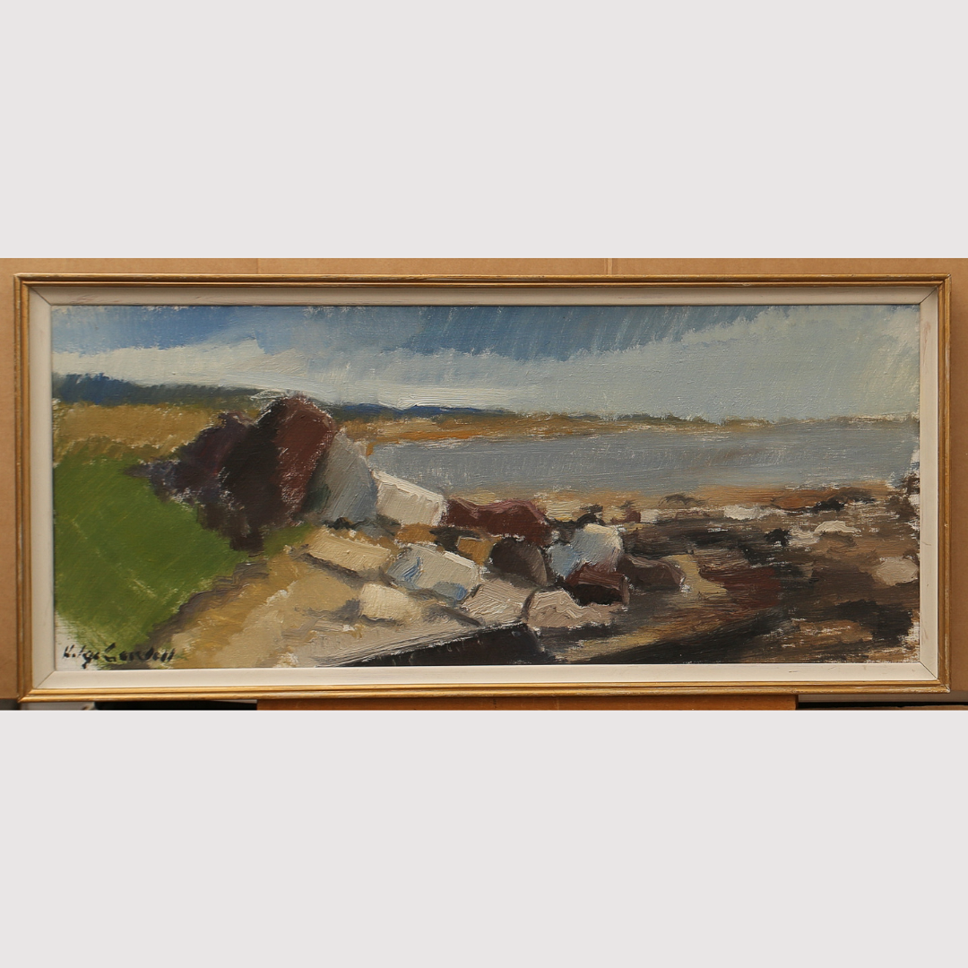 Olja på duk, "stenar vid strand Ramsjöstrand", signerad.