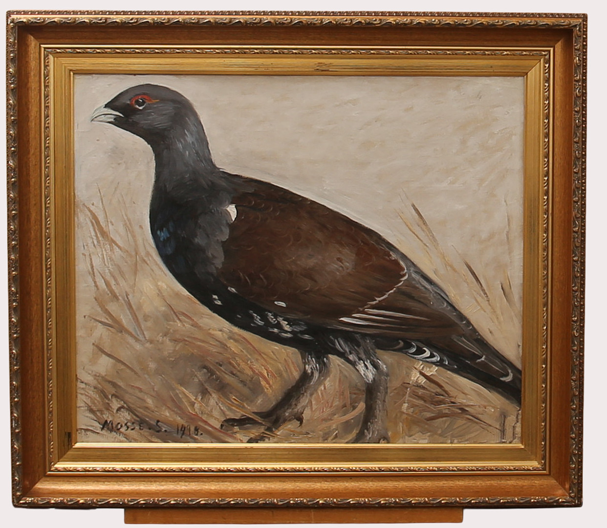 Olja på duk, fågel, signerad, daterad 1918.