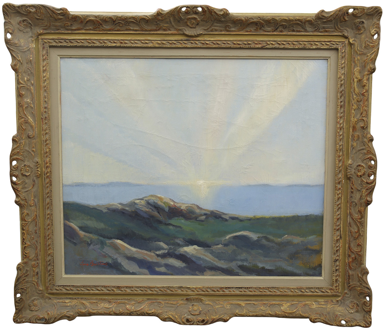 olja på duk, soluppgång, signerad.