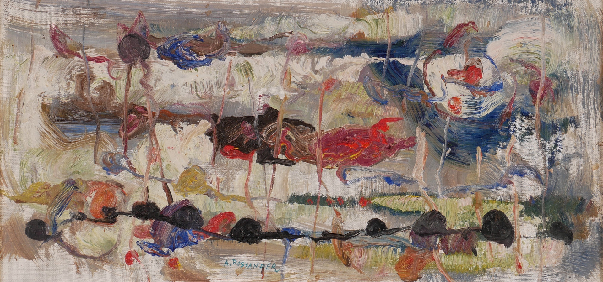 "Strandmotiv II", olja på pannå, signerad A. Rossander.