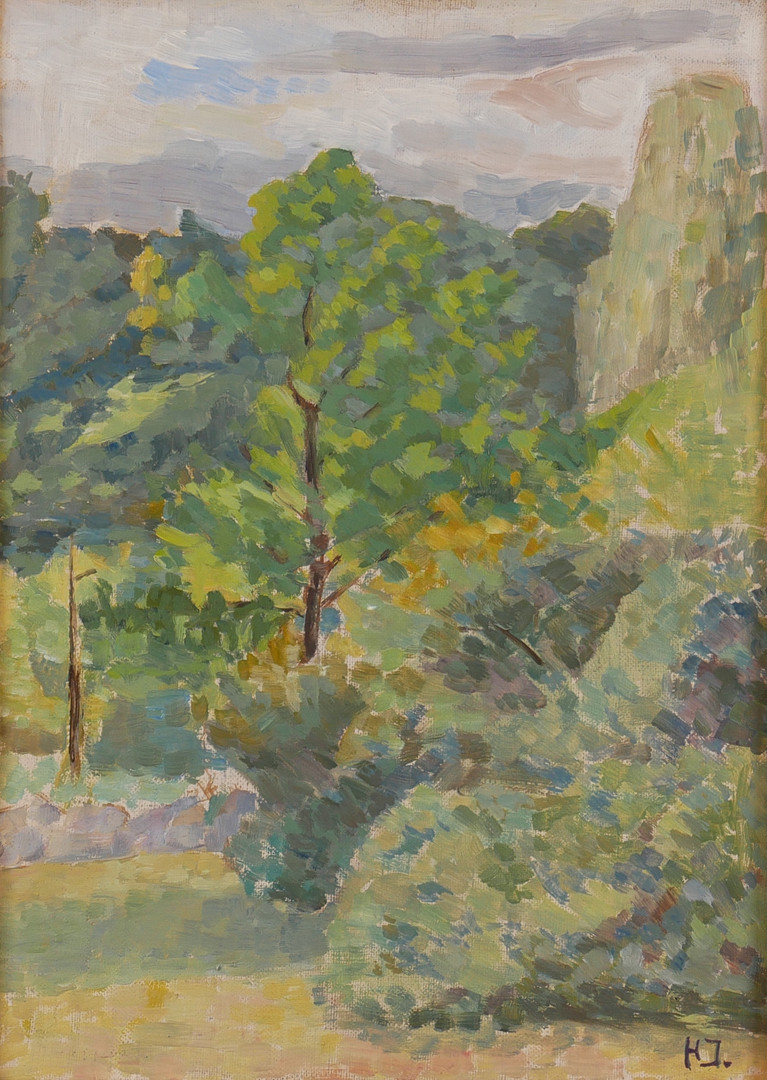 "Nedanför slottsruinen, Borgholm", olja på duk, signerad HJ.