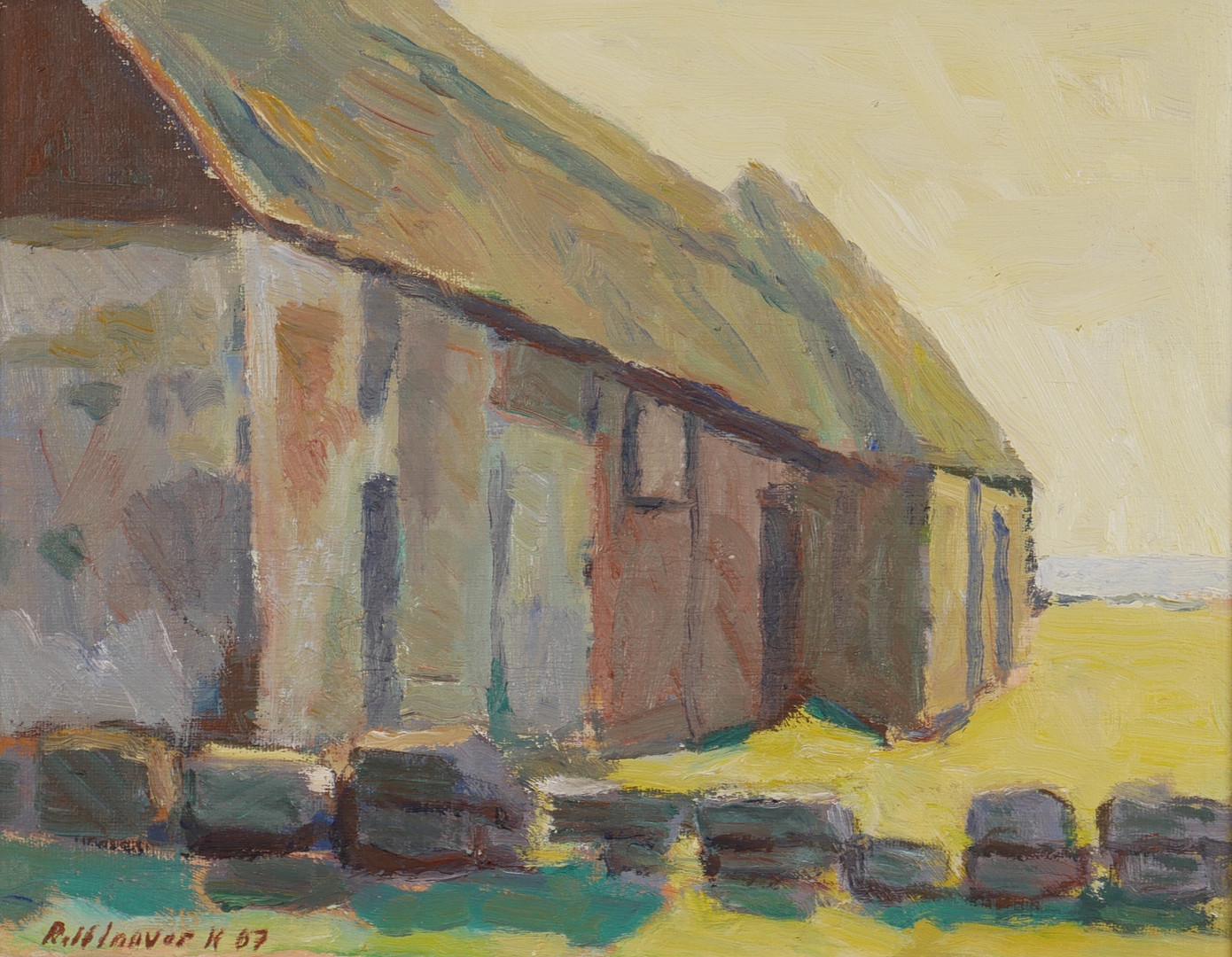 "Gammal gård", olja på duk, signerad Rolf Ingvar K 07.